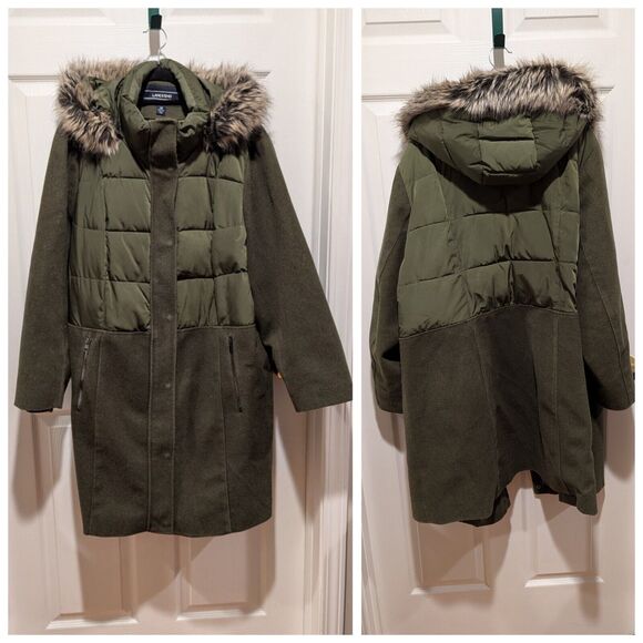 Lands End Women's 2x Olive Green Hybrid Parka Coat - Puffer/ Wool Blend - Picture 1 of 11